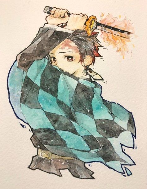 Kamado Siblings, Japan Watercolor, Watercolour Drawings, Kamado Tanjirou, Watercolor Paintings For Beginners, Glowing Art, Manga Anime One Piece, Watercolor Sketch, Dreamy Art