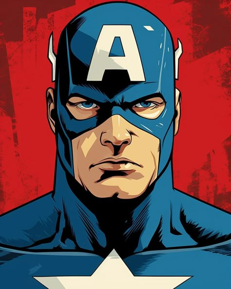 Comic Art Style Character Design, Marvel Pop Art, Pop Art Comic Marvel, Capitan America Wallpaper, Marvel Characters Drawings, Comic Captain America, Captain America Painting, Hulk Drawing, Captain America Cartoon