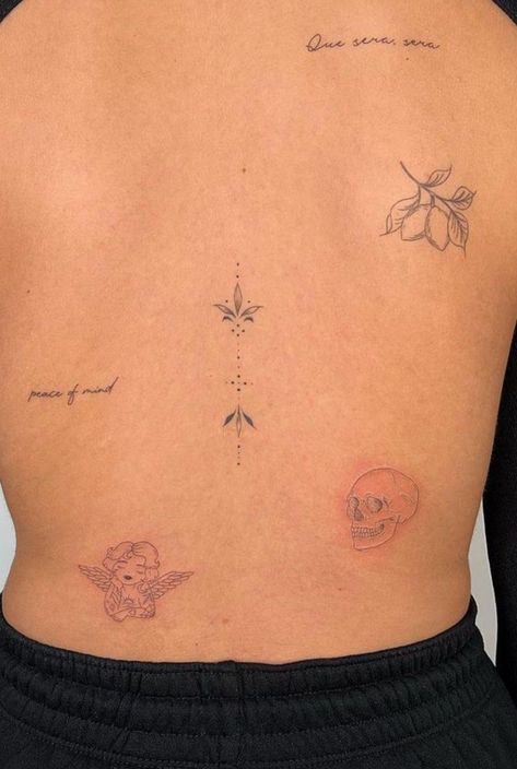 #tattoo, #tattoos, #inked, #tattooart, #tattooedwomen, #tattooedguys, #tattooinspiration, #tattooideas, #tattooworldwide, #tattoosociety, #InkLaughs, and #TattooFails​ Mid Back Tattoo Women, Back Patchwork Tattoo, Dainty Spine Tattoo, Tattoo Espalda, Small Back Tattoos, Spine Tattoo Ideas, Evil Eye Tattoo, 100 Tattoo, Small Pretty Tattoos