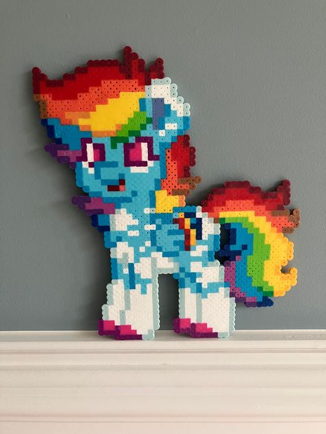 Rainbow  dash :3 PONIES ARE CREATED IN PONYTOWN if anyone affiliated has an issue with this listing, please contact me Perlers Ideas, Rainbow Dash Nails, Cute Perler Patterns, Mlp Body Base, Horse Banner Minecraft, Rottmnt Perler Beads, Inside Out Perler Bead Patterns, Pony Town Oc Ideas, Miku Perler Beads