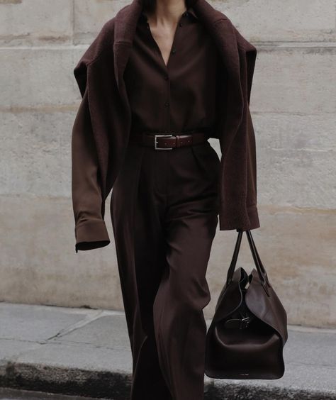 The Round Up: Satin Trousers Brown Trousers Outfit, Satin Trousers, Monochrome Outfit, Brown Outfit, French Girls, Denim Trends, Winter Trends, 가을 패션, Autumn Outfit