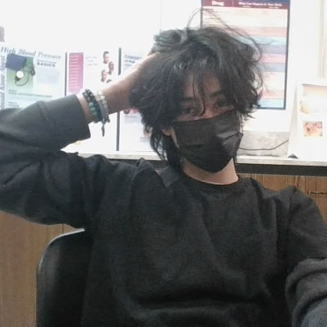 Dark Shaggy Hair Men, Black Messy Hair Guy, Shaggy Black Hair Men, Long Emo Hair Men, Men’s Emo Hair, Shoulder Length Black Hair, Messy Hair Boy, Messy Bangs, Black Hair Aesthetic