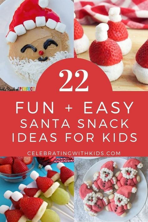 If you are trying to get your kids into the Christmas spirit, start with their food! Here are a ton of Santa themed snacks to make for kids! Santa Snacks For Kids, Christmas Fruit Snacks, Santa Desserts, Preschool Christmas Party, Santa Breakfast, Healthy Christmas Snacks, Christmas Party Snacks, Classroom Christmas Party, Kids Food Crafts