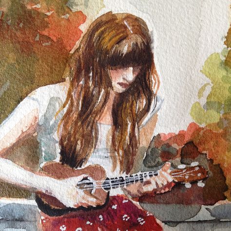 Ukulele Art Drawing, Ukulele Drawing, Ukulele Aesthetic, Ukulele Photography, Ukulele Art, Ukulele Music, Girly Art Illustrations, Paintings I Love, Ukelele