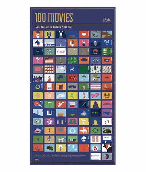 100 Movies Bucket List, Movies Bucket List, Must See Movies, Bucket List Poster, Colourful Illustration, See Movie, Movie Buff, Good Movies To Watch, Movie List