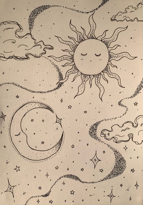 7 Drawing Number, Moon And Sun Drawing Simple, Sun And Moon Doodle, Sun And Moon Sketch, Moon Sketchbook, Moon Doodles, Sun Doodle, Moon Doodle, Body Doodles