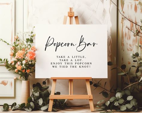 Take A Little, Take A Lot, Enjoy This Popcorn, We Tied The Knot, Modern Minimalist Wedding Signs, Popcorn Bar Printable, Popcorn Prints Popcorn Sign Wedding, Wedding Popcorn Machine, We Tied The Knot, Popcorn Wedding, Popcorn Containers, Popcorn Bar, Modern Minimalist Wedding, Cute Signs, Wedding Prints