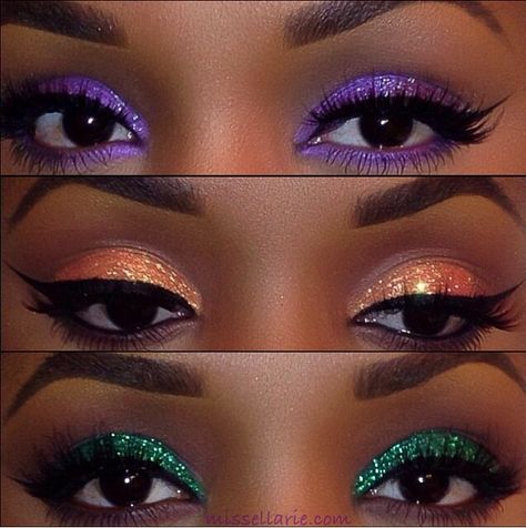 Makeup For Black Beauty Ebony Women Glitter Eyeshadow Purple Orange Green Eyebrows On Fleek Flawless Maquillage Yeux Cut Crease, Make Up Gold, Morphe Eyeshadow, Party Make-up, Drag Make-up, Dramatic Eye Makeup, Star Makeup, Morphe Brushes, Dramatic Eyes