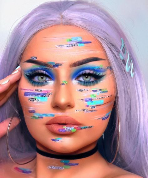 Sarinanexie Vhs glitch inspired Halloween Makeup Artist, Lips Shades, Halloween Tags, Halloween Make Up, Fantasy Makeup, No Foundation Makeup, Creative Makeup, Artistry Makeup, Cute Makeup