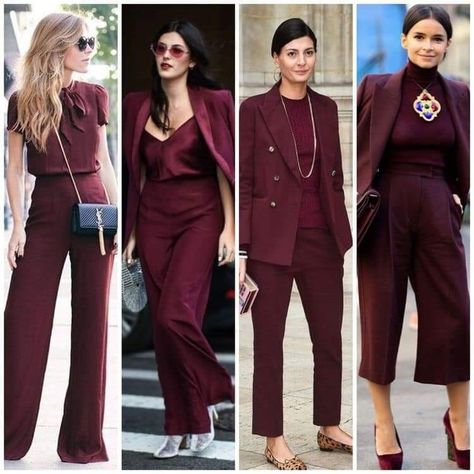 Burgundy Color Palette Outfit, Monochromatic Outfit Burgundy, Burgundy Casual Outfit, Burgundy Office Outfit, Burgundy Pants Outfit Work, Deep Winter Color Palette Outfits, Outfit Pantalon Vino, Burgundy Fall Outfits, Deep Winter Outfits