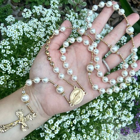 Custom Rosary, Rosary Gift, Gold Rosary, Pearl Rosary, Swarovski Beads, Letter Beads, Rosary Beads, Christening Gifts, Italian Wedding