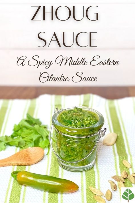 Zhoug Sauce (aka Schug Sauce) – A Spicy Middle Eastern Cilantro Sauce Persian Sauce Recipe, Schug Sauce Recipe, S'hug Sauce Recipe, Schug Recipe, Middle Eastern Recipes Arabic Food, Bbq Side Dishes Recipes, Cilantro Sauce, Ethiopian Food, Chimichurri Sauce