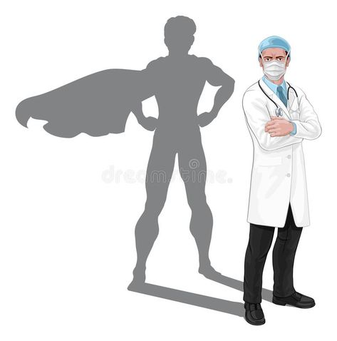 Superhero Shadow Super Hero Mask Doctor Concept. Super hero doctor concept. A medical healthcare professional with superhero shadow. With serious but caring look royalty free illustration Superhero Doctor, Doctor Images, Doctor Drawing, Nurse Tattoo, Superhero Masks, Aesthetic Medicine, Medical Art, Beautiful Love Pictures, Creative Posters