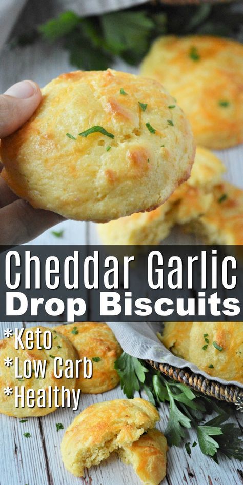 Low Carb Cheddar Garlic Drop Biscuits - Perfect low carb side dish, or snack! Even makes a great holiday side that dish! #lowcarb #Lowcarbdropbiscuits #cheddargarlicdropbiscuits #dropbiscuits #sidedish #holidayrecipes #food #recipes Garlic Drop Biscuits, Cheddar Drop Biscuits, Low Carb Side Dish, Low Carb Side, Garlic Cheddar, Low Carb Healthy, Healthy Low Carb Dinners, Low Carb Low Fat Recipes, Breakfast Low Carb