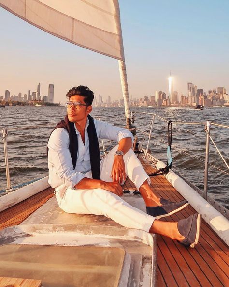 Man Fashion | Old Money Aesthetic | Summer Outfit | Summer Vibes | Luxury Travel Yacht Men Outfit, Yacht Outfit For Men, Yacht Party Outfit Men, Old Money Aesthetic Summer Outfit, Mexico Lookbook, Cruise Poses, Old Money Aesthetic Summer, Kevin Nguyen, Old Money Casual