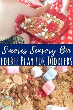 This s'mores sensory S’mores Sensory Bin, Smores Sensory Bin, Camping Theme Sensory Bin, Camping Sensory Bin Toddlers, August Sensory Bin Ideas, Camping Sensory, June Themes, Craft Calendar, Edible Sensory