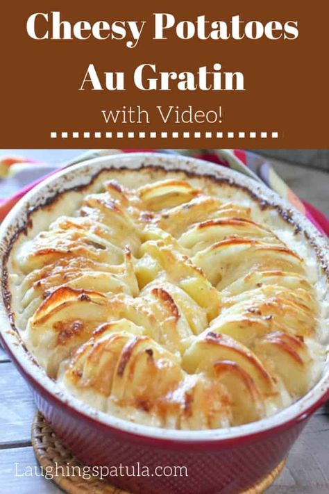 Don't be fooled by the fancy exterior of these Cheesy Potatoes Au Gratin!  They are incredibly easy to make!  #holidaysidedish #easypotatoes #augratinpotatoes #easyaugratinpotatoes #thanksgiving #thanksgivingsidedish Au Gratin Potatoes Easy, Cheesy Potato Gratin, Easy Potatoes, Creamy Cheesy Potatoes, Au Gratin Recipes, Diy Easy Recipes, Potatoes Au Gratin, Hash Brown, Cheesy Potatoes