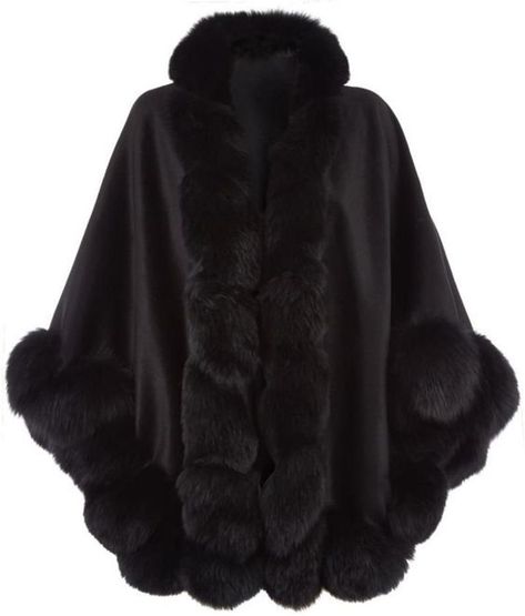 CA $733.26 31" long Black Cashmere Wool Fox Fur Trim Free Size Poncho Cape Winter | Etsy Black Cape Coat, Fur Trimmed Cape, Poncho Outfit, Coat Cape, Winter Poncho, Ladies Coat Design, Cashmere Cape, Fur Cape, Jackets Black