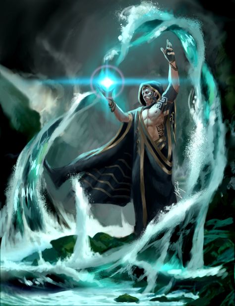 ArtStation - Magic Water Cave - own concept Water Elemental Fantasy Art, God Of Water Fantasy Art, Spirit Magic Art, Water Mage Fantasy Art, Nature Magic Art, Water Mage Art, Water Magic Fantasy Art, Water Elemental Character Design, Water Magic Art