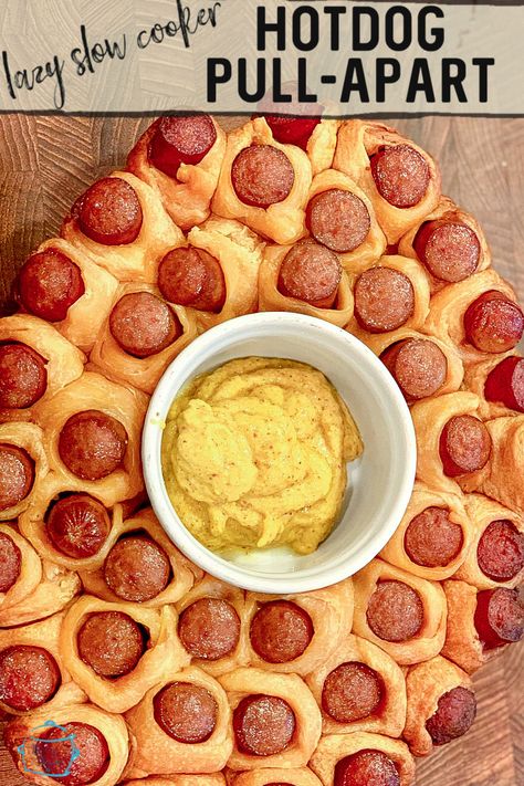 Fun Hotdogs Ideas, Crockpot Hotdogs Recipes, Crockpot Hotdogs For A Crowd, Mini Hotdogs In Crockpot, Race Party Food, Hot Dog Pizza Recipes, Hotdogs In Crockpot, Crockpot Hotdogs, Hotdogs Recipes