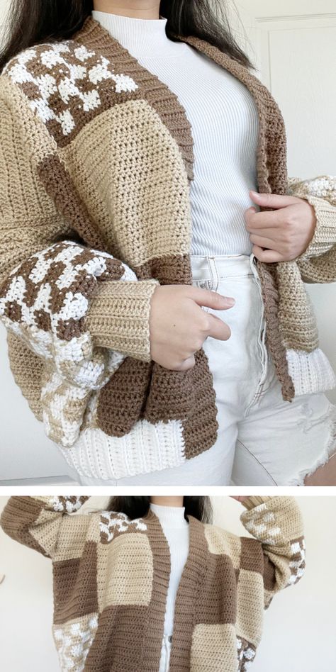 Crochet Elegant Cardigan, Cottagecore Crochet Cardigan, Crochet Cardigan Edge, Crochet Square Cardigan Pattern Free, Oversize Crochet Cardigan, Patch Crochet Cardigan, Oversized Granny Square Cardigan, Crochet Checkered Cardigan, Oversize Cardigan Knitting Pattern