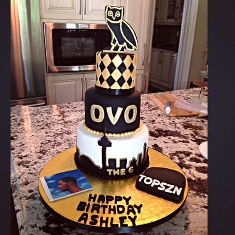 Drake Themed Cake #ovo #drake Ovo Cake Drake, Drake Birthday Cake, Drake Party, Drake Birthday, Drake Birthday Party, Birthday Baddie, Happy Birthday Ashley, Drake Cake, Ovo Owl