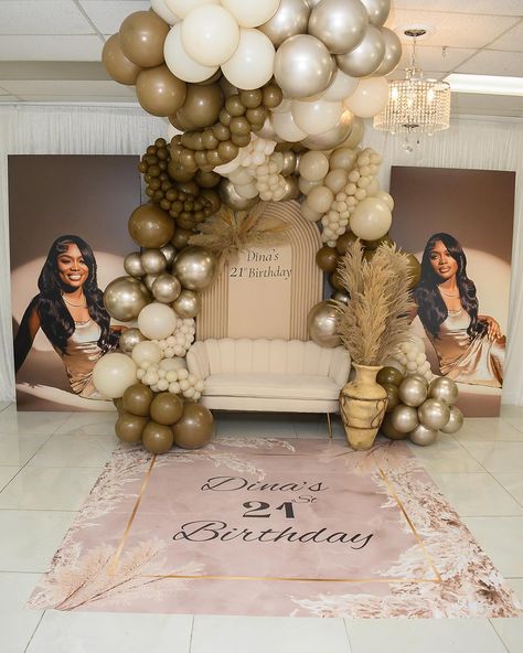 35 Shades Of Melanin Party, 21st Birthday Dinner Ideas Theme Parties, Simple Birthday Dinner Decor, Shades Of Brown Birthday Party, Shades Of Brown Brunch, Ladies Night In Party Ideas Decorations, Venue Decorations Birthday, 21st Bday Party Ideas For Her, Gala Birthday Party Ideas