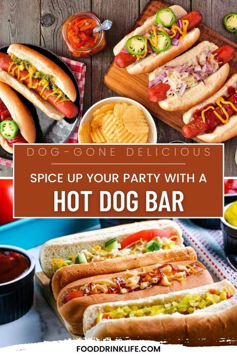 Dog-gone delicious: Spice up your party with a hot dog bar Gourmet Hot Dogs Toppings, Hot Dog Bar Party, Hot Dog Buffet, Hot Dog Bar Toppings, Hot Dog Party, Party Food Bars, Football Party Foods, Gourmet Hot Dogs, Hot Dog Toppings