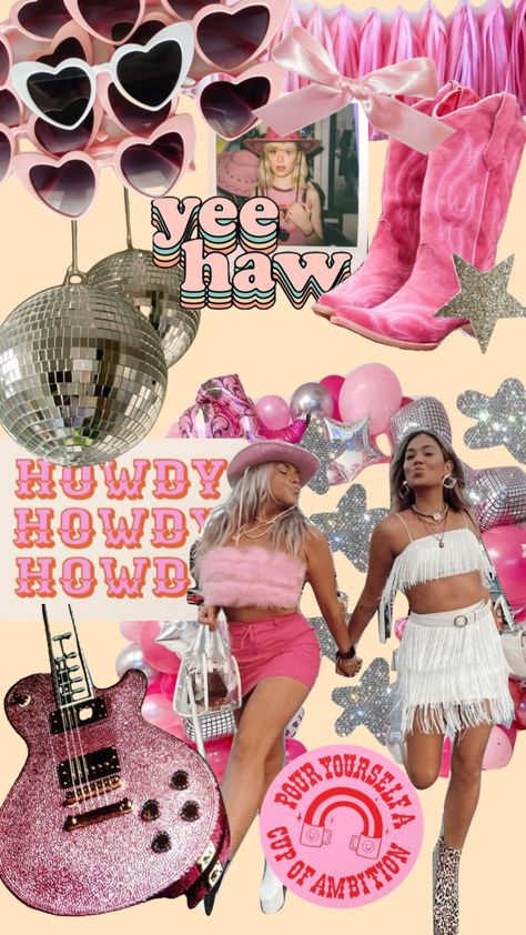 #pink #sparkle #nashville #girly Cowgirl Bachelorette Invitations, Pink Nashville Bachelorette Outfit, Pink Nashville Outfit, Last Rodeo Bachelorette Party Outfit, Pink Bachelorette Party Outfit, Nashville 21st Birthday, Pink Disco Cowgirl, Cowgirl Bachelorette Party Outfits, Cowgirl Festival