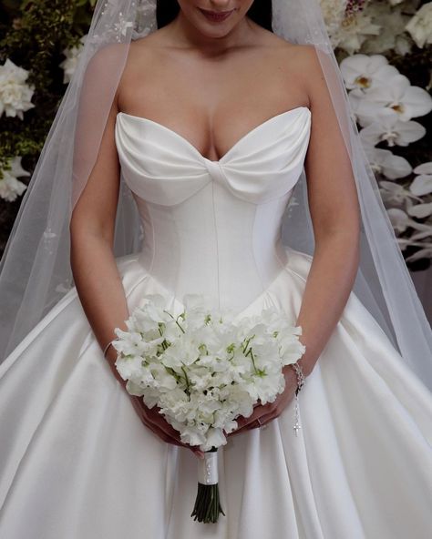 Elissa adorned in custom-made STEVEN KHALIL couture. ⁣Photographer @imagehausweddings Corset Ball Gown Wedding Dress, Satin Ball Gown Wedding Dress, Ball Gown Princess, Big Wedding Dresses, Gown Princess, Wedding Dresses Cinderella, Classy Wedding Dress, Gown Skirt, Ball Gowns Princess