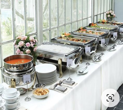 Kakanin Buffet Set Up, Catering Table Design, Chafer Buffet Presentation, Catering Buffet Presentation, Catering Set Up, Catering Table Setup, Chinese Catering, Wedding Buffet Table Decor, Buffet Table Arrangement