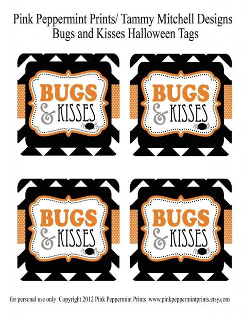 Cute Bugs and Kisses Printable for Halloween Bugs And Kisses, Printable Halloween Tags, Halloween Treat Tags, Diy Party Crafts, Halloween Downloads, Halloween Teacher Gifts, Pink Peppermint, Halloween Favors, Halloween Goodies