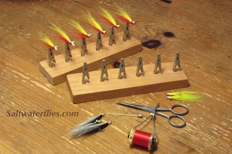 Handy drying rack and some other useful pieces for fly tying!                                                                                                                                                                                 More Fishing Tips And Tricks, Fly Fishing For Beginners, Fly Tying Desk, Fly Tying Tools, Fishing For Beginners, Fly Fishing Tips, Saltwater Flies, Fly Fishing Gear, Fly Tying Patterns