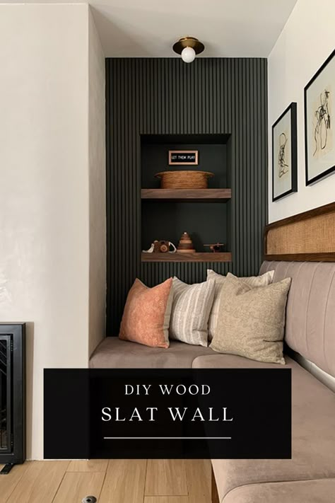 Looking to add a rustic touch to your home decor? Check out this easy-to-follow tutorial on how to install a DIY Wood Slat Wall! With just a few simple tools and materials, you can create a stunning feature wall that's sure to impress. Follow along as we guide you through the steps, from selecting your wood to securing it to the wall. Diy Wood Slat Wall, Nursery Accent Wall, Wall Paneling Diy, Wood Slat Wall, Wood Accent Wall, Wood Panel Walls, Slat Wall, Fireplace Wall, Wood Slats