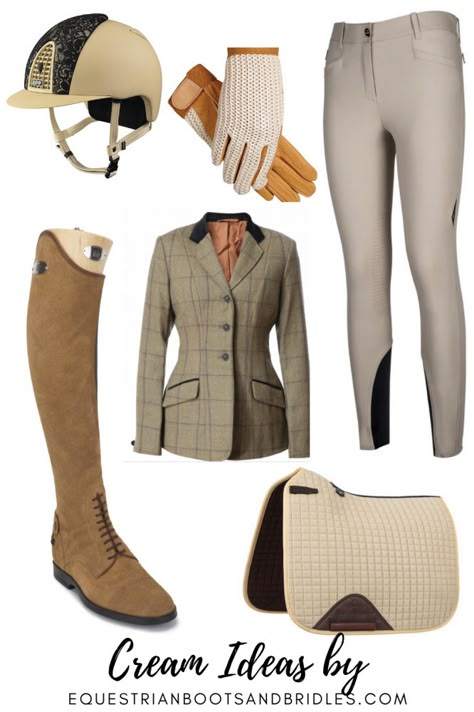 Classy Equestrian Wear: Cream-Colored Horse Riding Clothes Ride Horse Outfit, Horse Clothes Equestrian Fashion, Horse Outfits Clothing, Riding Horses Outfit, Horse Riding Outfit Casual, Horse Riding Outfit Equestrian Fashion, Cute Riding Outfits, Classy Equestrian, Horse Riding Outfits