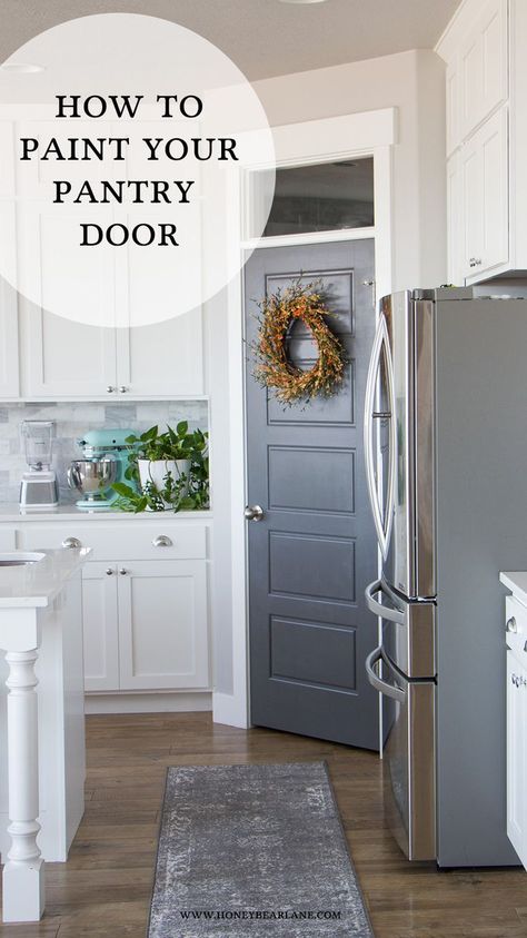 You can transform the look of your kitchen easily by painting your pantry door! Its a quick and inexpensive project anyone can do! @frogtape #frogtape #2017designtrends #ad Pantry Door Makeover, Pantry Door Decor, Painted Pantry Doors, Painted Pantry, Kitchen Pantry Doors, Farmhouse Pantry, Corner Pantry, Pantry Makeover, Diy Pantry