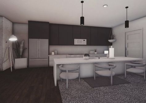 Morden Kitchen Ideas Bloxburg, Kitchen Modern Bloxburg, Kitchen Bloxburg Modern, Big Modern Kitchen Bloxburg, Bloc Burg Kitchen, Bloc Burg Dining Room, Morden House, Bloxburg Rooms, Bloxburg Houses