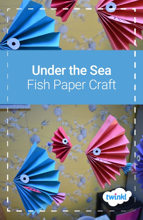 These paper fan fish are just so cute and really easy to make! All you need is some coloured paper (or you could decorate white paper?) scissors, black pen and a glue stick! Perfect for an independent under the sea craft 🐠 Click to download our paper craft template and find more Under the Sea crafts over on the Twinkl website! #underthesea #papercraft #craftsforkids #crafts #teachingresources #teaching #teach #twinkl #twinklresources #homeschooling #homeeducation #parents #undertheseatopic Easy Paper Folding, Fish Paper Craft, Fish For Kids, Under The Sea Crafts, Craft Origami, Animal Activities For Kids, Fish Activities, Paper Fish, Origami Fish