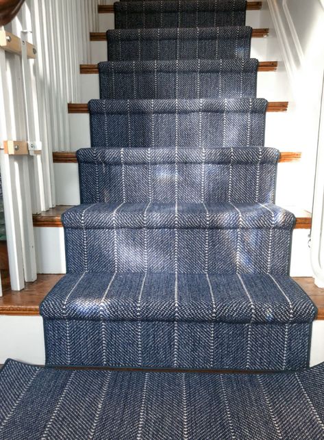 Pine Stair Treads, Stripe Carpet, Stairway Carpet, Carpet Staircase, Front Stairs, Dallas House, Staircase Runner, Striped Carpets, Entry Stairs