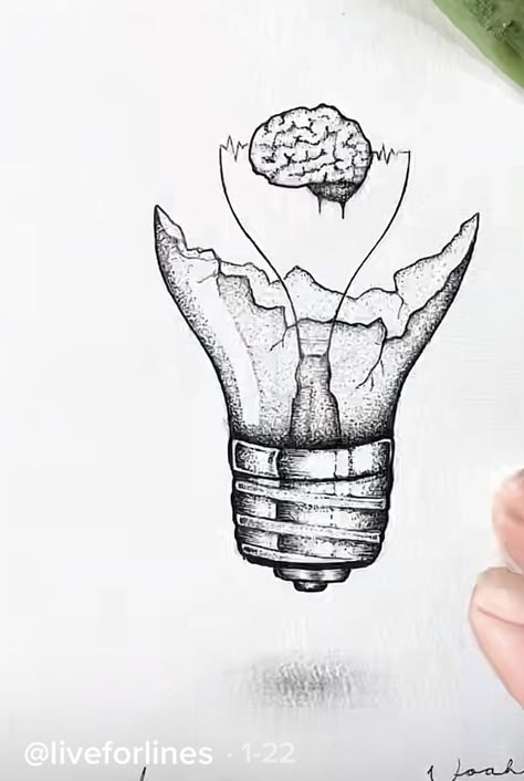 Vintage Lightbulb Tattoo, Brain On Fire Tattoo, Brain Drawing Creative, Mindset Drawing, Lightbulb Sketch, Lightbulb Drawings, Physics Drawing, Science Art Drawings, Lightbulb Art