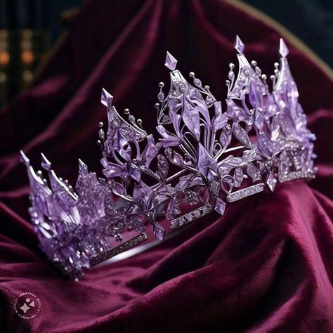 Fantasy Tiara Art, Crystal Crown Aesthetic, Purple Crown Queens, Purple Crown Aesthetic, Royal Queen Aesthetic, Princess Crown Aesthetic, Purple Crowns, Purple Tiara, Witch Crown