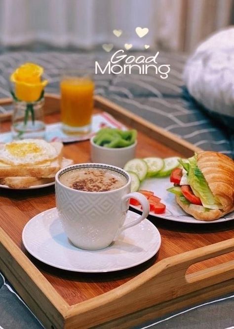 Good Morning Tea, Dulces Halloween, Good Morning Breakfast, Good Morning Coffee Images, Breakfast Tray, Good Morning Coffee, Morning Breakfast, Snap Food, Good Morning Friends