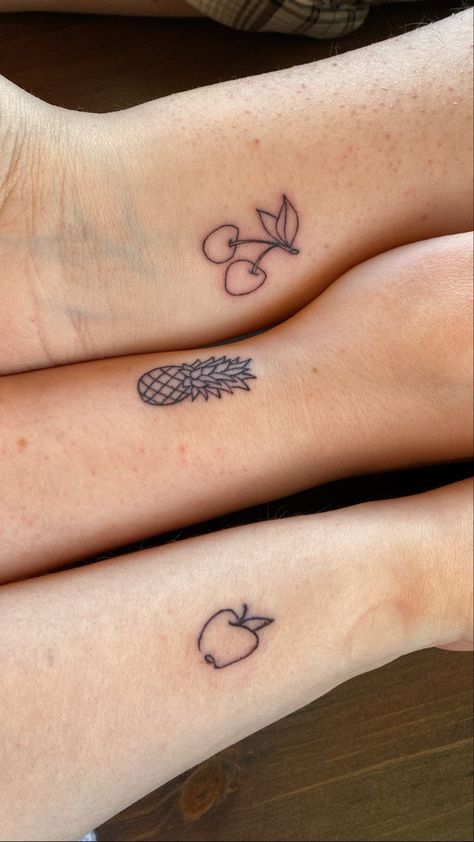 Matching Fruit Tattoos, Fruit Tattoo, Matching Best Friend Tattoos, Three Friends, Best Friend Tattoos, Two Best Friends, Friend Tattoos, Matching Tattoos, Little Tattoos