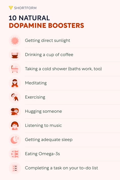 Dopamine is called the motivation chemical because it inspires us to think about and focus on future happiness and work towards something. By looking more closely at how this neurotransmitter works, you can understand why you’re motivated in the ways that you are. Click to learn how how dopamine works and how it influences motivation. How To Get Dopamine Levels Up, Dopamine Detox How, Natural Dopamine Boosters, Dopamine Boosters, Natural Dopamine, Health Boosters, Dopamine Detox, Better Lifestyle, Positive Mental Health