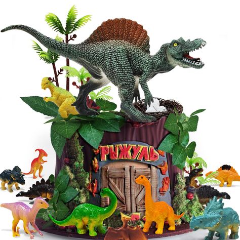 PRICES MAY VARY. 【PACKAGE】 - 13 pieces dinosaur cake topper, 1 piece dinosaur nest, 3 pieces dinosaur eggs, 3 pieces coconut trees and 6 pieces green leaves. 【MATERIAL】- Dinosaur figurines are made of PVC material, safe and durable. 【EASY TO USE】- The dinosaur cake toppers are great decoration for your party. When you receive them, don’t need to do anything else, Cake decoration with dinosaur combination can get more inspiration and creativity and show them in the cake creation. 【PERFECT DECOR】 Dinosaur Fossil Birthday Cake, Dinosaur Cake With Volcano, Wild Animals Party, Dinosaur Nest, Sams Club Cake, Dinosaur Cakes For Boys, Dinosaur Scene Cake, Decorations For Birthday Party, Sprinkle Dinosaur Cake