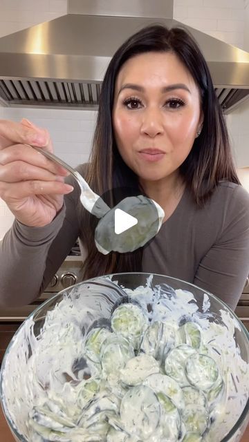 My Nguyen on Instagram: "Save my recipe for Creamy Cucumber Salad! It’s the perfect side dish for Spring. The ingredients are 4 cucumbers, 3/4 cup Greek Yogurt, 1/2 cup light sour cream, 1 oz chopped dill, 2 tbsps of honey, 1/2 tbsp of garlic powder and 1 tsp of salt. #cucumbersalad #saladrecipe #healthyrecipes #recipevideo #sidedish" Creamy Cucumber Salad With Greek Yogurt, Easy Cucumber Salad Recipes, Cucumber Salad Cream Cheese, Cumber Salad Recipe, Ranch Cucumber Salad, Cucumber Snack Ideas, Cucumber Salad Creamy, Scotch Pie Recipe, Cucumber Yogurt Salad