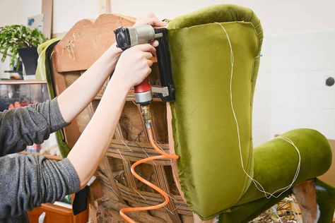 A beginner's guide to upholstery - Rest Less Couch Repair, Repair Sofa, Top Sofas, Sofa Fabric Upholstery, Foam Sofa, Old Sofa, Dining Room Seating, Furniture Repair, Wooden Sofa