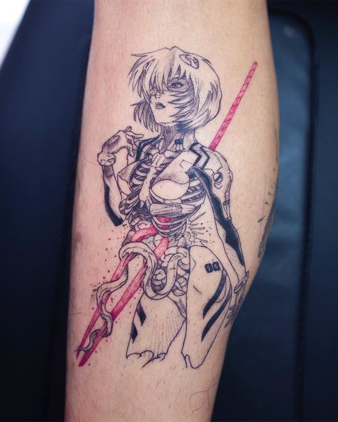 Evangelion Tattoo, Korean Tattoo, Korean Tattoo Artist, Korean Tattoos, Manga Tattoo, Japanese Tattoo Art, Anime Tattoos, Blackwork Tattoo, Japanese Tattoo