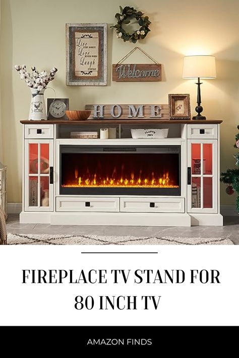 Fireplace Tv Console Ideas, 70 Inch Tv Stand With Fireplace, Farmhouse Fireplace Tv Stand, Fireplace Entertainment Center Decor, Living Room With Electric Fireplace Tv Stand, Console Table With Fireplace, Fireplace Stand Decor, Tv Stand Fireplace Ideas Living Rooms, Fireplace Entertainment Center Ideas