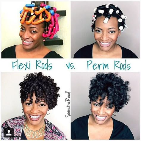 flexi rods vs. perm rods                                                                                                                                                                                 More Types Of Hair Styles, Hair Styles For Black Women, Roller Sets, Styles For Black Women, Perm Rod Set, Cabello Afro Natural, Flexi Rods, Weave Styles, Perm Rods